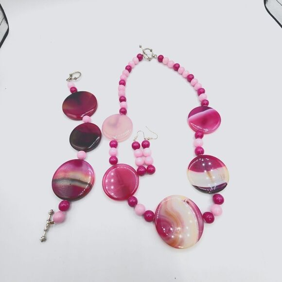 Pink & Purple Agate 3pcs set - Picture 1 of 4